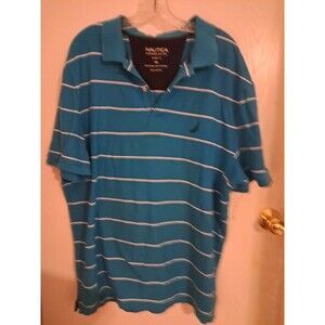 Nautica Performance Deck/Polo Shirt Mens Short Sleeve Turquoise/White Stripe XXL